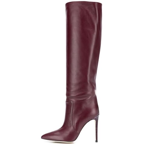 BAICAIBAI Overknee-Stiefel für Damen Absatzhöhe (11–13 cm) Over The Knee Boots Modische Kniehohe Lederstiefel Stiletto-Schuhe Modisch Bequem Spitze Zehenpartie für Tanzpartys,Red,41 von BAICAIBAI