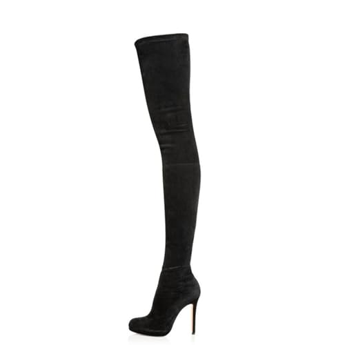 BAICAIBAI Overknee-Stiefel für Damen Herbst und Winter Lange Kniehohe Women's Over The Knee Boots mit Stilettos Farblich Passender Fliege Hochhackige Handgefertigte Damenschuhe,Black,42 von BAICAIBAI