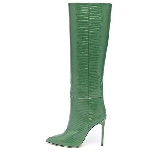 BAICAIBAI Overknee-Stiefel für Damen Modischer Stiefel mit Eidechsen-Print Women's Over The Knee Boots Stiletto-Absatz Spitze Zehenpartie Overknee-Schuhe Tanzpartys,Green,35 von BAICAIBAI