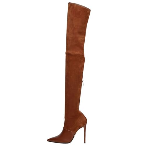 BAICAIBAI Overknee-Stiefel für Damen Schwarz/Braun Stretch-Wildleder Women's Over The Knee Boots Modische Eleganz Spitze Zehenpartie Stiletto Herbst/Winter Hochzeit Laufsteg,Brown,34 von BAICAIBAI