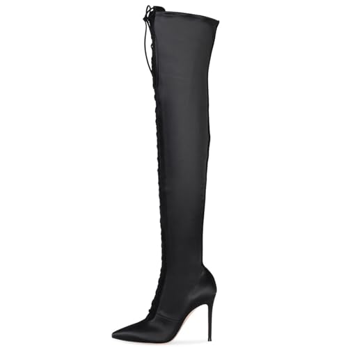 BAICAIBAI Overknee-Stiefel für Damen Spitz Zulaufend Elegant Schwarz Stiletto Elastisch Overknee-Stiefel Frühling Herbst Winter BüroTanz Over The Knee Boots,Black,35 von BAICAIBAI