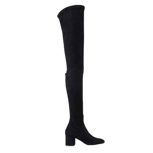 BAICAIBAI Overknee-Stiefel für Damen Temperament Eleganz Mittlerer Absatz (3–5 cm) Over The Knee Boot Rotes Lackleder Quadratischer Absatz Reißverschluss Schuhe Hochzeit Laufsteg,Black,42 von BAICAIBAI