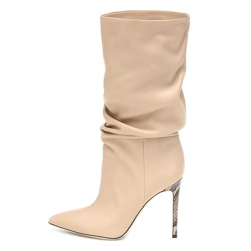 BAICAIBAI Overknee-Stiefel für Damen Women's Over The Knee Boots Modisch Temperamentvoll Elegant Stiletto Mittelhoher Schaft Lederschuhe Frühling Herbst Winter Büro Tanzen,Beige,41 von BAICAIBAI