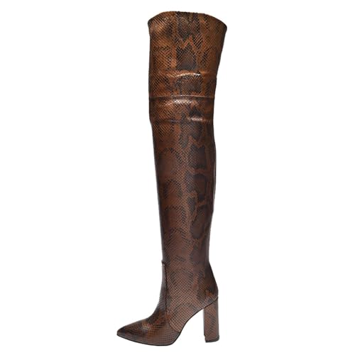 BAICAIBAI Overknee-Stiefel für Damen mit Schlangenmuster Modischer Herbst Winter Frühling Stiletto Spitze Zehenpartie Modische Eleganz Tanzen Pendeln Absatzhöhe (11–13 cm),Snake Pattern,35 von BAICAIBAI