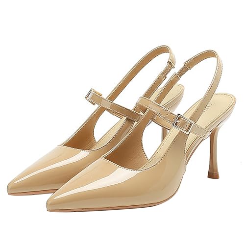 BAICAIBAI Slingback-Absatzschuhe für Damen Stilettos Hoher Absatz Spitzer Zehenbereich Bequem Schuhe Fashion Sicherheit Hochzeit Braut Abendkleid Partei Abendschuhe,Milk,Tea von BAICAIBAI