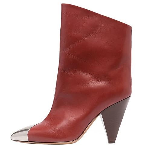 BAICAIBAI Stiefel für Damen Breite Wade Spitz zulaufender Zehenbereich klobiger Absatz Wildleder Mitte der Damen-Stiefel aus Leder mit Spitzer Zehenpartie und Hohem große Größe,Burgundy,34 von BAICAIBAI