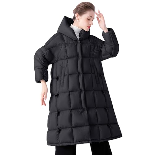 BAICAIBAI Warmer Dicker Mittellang Wintermantel Für Damen Lockere Mittellange Daunenjacke In Verstellbare A-Linie Lässige Und Stilvolle Gesteppte,Noir,XXL(160 von BAICAIBAI