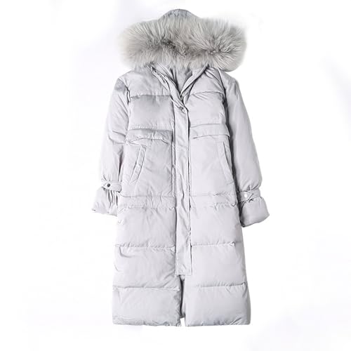 BAICAIBAI Winterjacke Damen Lang Wintermäntel Warm Winter Fleece Gefüttert mit Kapuze Jacke Mantel Parka Übergangsjacke Steppmantel Outdoorjacke Kapuzenmantel,White,Gray von BAICAIBAI