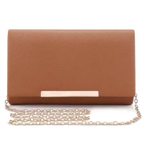 BAICLES PU-Leder Abendtasche Damen Clutch Handtasche Hochzeit Elegant Brauttasche Damen Kettentasche Mädchen klein Umhängetasche für Party Freizeit(Braun) von BAICLES