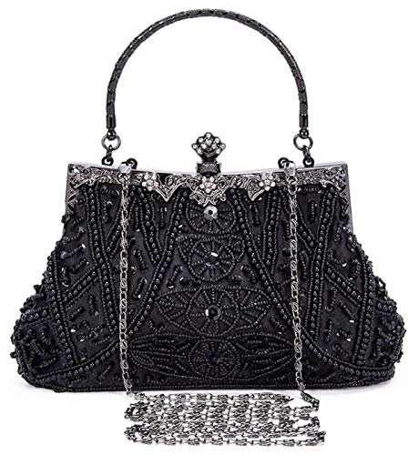BAIGIO 1920S Abendtaschen Damen Vintage Clutch Schwarz Tasche mit Perlen Elegant Handtasche Umhängetasche für Party Hochzeit Brauttasche BAIGIO 1920S Abendtaschen Damen Vintage Clutch Schwarz Tasche mit Perlen Elegant Handtasche Umhängetasche für Party Hochzeit Brauttasche von BAIGIO