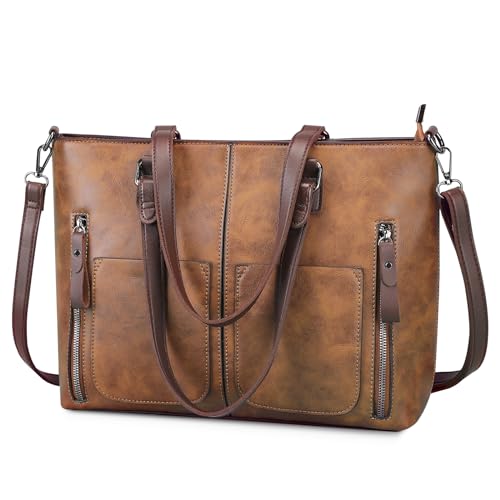 BAIGIO Damen Handtasche Groß Umhängetasche PU-Leder Schultertasche mit abnehmbarem Schulterriemen, Praktische Shopper Einkaufstasche für Frauen, Braun von BAIGIO