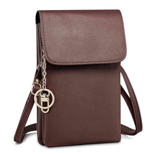 BAIGIO Damen Umhängetasche Kleine Handytasche Handy Umhängetasche Geldbörse zum Umhängen PU Leder Tasche Damen Brau Handytasche Verstellbarer Riemen und Schlüsselanhänger BAIGIO Damen Umhängetasche Kleine Handytasche Handy Umhängetasche Geldbörse zum Umhängen PU Leder Tasche Damen Brau Handytasche Verstellbarer Riemen und Schlüsselanhänger von BAIGIO
