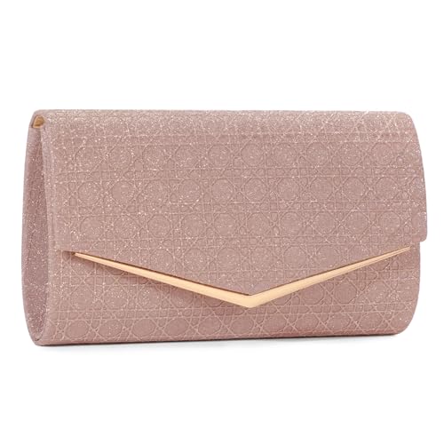 BAIGIO Glitzer Abendtaschen Damen Elegante Clutch Tasche Envelope Clutch Strass Handtasche Vintage Handtasche Retro Umhängetasche für Party Hochzeit Champagner Tasche von BAIGIO