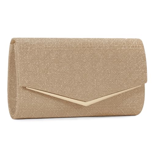 BAIGIO Glitzer Abendtaschen Damen Elegante Clutch Tasche Envelope Clutch Strass Handtasche Vintage Handtasche Retro Umhängetasche für Party Hochzeit Gold Tasche von BAIGIO