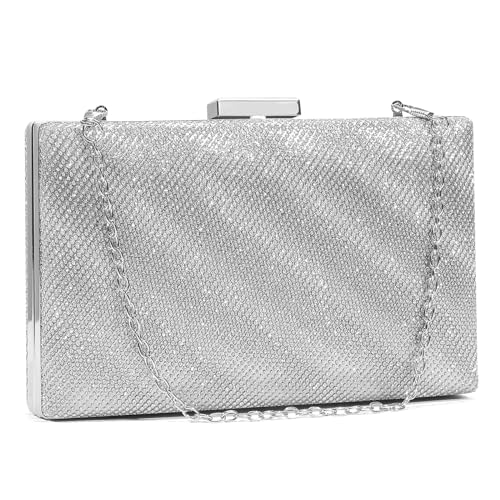 BAIGIO Glitzer Clutch Damen Elegante Abendtaschen Glänzende Damen Silber Clutch Tasche Kleine Brauttasche Vintage Handtasche Umhängetasche für Party Hochzeit Kettetasche BAIGIO Glitzer Clutch Damen Elegante Abendtaschen Glänzende Damen Silber Clutch Tasche Kleine Brauttasche Vintage Handtasche Umhängetasche für Party Hochzeit Kettetasche von BAIGIO