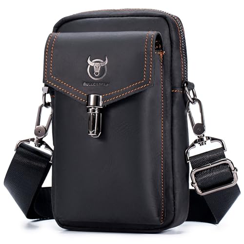 BAIGIO Handytasche Leder Vintage Gürteltasche Herren Hüfttasche Klein Schultertasche Umhängetasche Retro-Stil (Schwarz-ST2) von BAIGIO