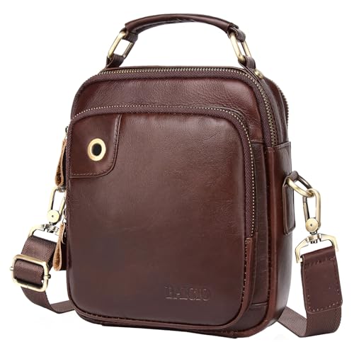 BAIGIO Leder Umhängetasche Herren Schultertasche Vintage Männer Tasche Crossbody Bag Herrentasche zum Umhängen Ledertasche für Business Arbeit Reise, Braun von BAIGIO