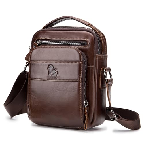 BAIGIO Leder Umhängetasche Herren Schultertasche Vintage Männer Tasche Crossbody Bag Herrentasche zum Umhängen Ledertasche mit Verstellbarem Gurt für Business Arbeit Reise von BAIGIO