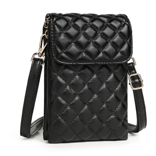 BAIGIO Kleine Umhängetasche Handy Tasche Damen Schwarz Schultertasche damen Handytasche mit Geldbörse zum Umhängen PU Leder Tasche Damen Verstellbarer Riemen Schlüsselanhänger von BAIGIO