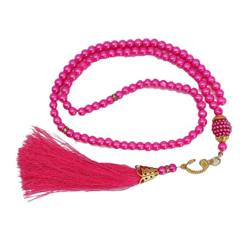 BAIRUNDA Muslimische Rosenkranzperlen, 99 Tasbih Handgebetsperlen Handgefertigt Gewebte Glasimitationsperlen Islamisches Arabisches Indien Armband Für Gebet, Meditation,6mm,Rose red von BAIRUNDA