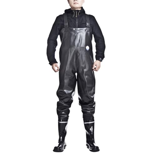 BAIRUNDA Wathosen Für Männer Und Frauen, Angelhose Verdickte PVC wasserdichte Fliegenfischer Wathose rutschfeste TPR Sohle Halblange Regenhose Mit Stiefeln, 39 EU,Black von BAIRUNDA