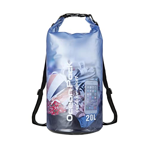 BAIWOAK Transparente, wasserdichte Trockentasche, Roll-Top, schwimmende, wasserdichte Trockentaschen, Rucksack für Kajakfahren, Schwimmen, Bootfahren, Camping, blau, 20L-Blue, Dry Bag von BAIWOAK