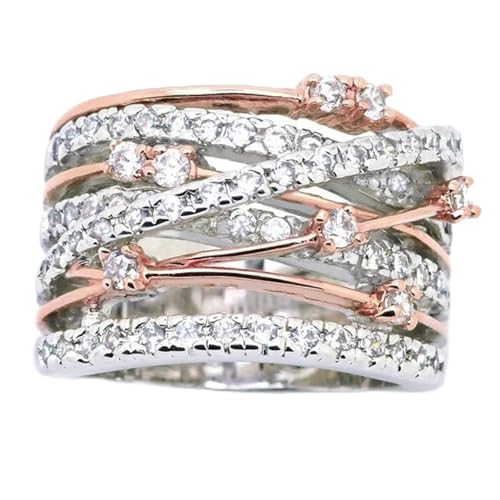 BAJIE Ehering 925 Sterling Silber Farbiger Glitzer Diamant Micro-Intarsien Zirkon Damenring Kreuz Geometrie Alle Größen Roségold BAJIE Ehering 925 Sterling Silber Farbiger Glitzer Diamant Micro-Intarsien Zirkon Damenring Kreuz Geometrie Alle Größen Roségold von BAJIE