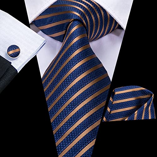 BAJIE Herren Krawatte Blau gestreift Business Herren Krawatte 8,5 cm Marineblau Herren Seidenkrawatte Design Einstecktuch Manschettenknöpfe Herren Krawatten Set BAJIE Herren Krawatte Blau gestreift Business Herren Krawatte 8,5 cm Marineblau Herren Seidenkrawatte Design Einstecktuch Manschettenknöpfe Herren Krawatten Set von BAJIE