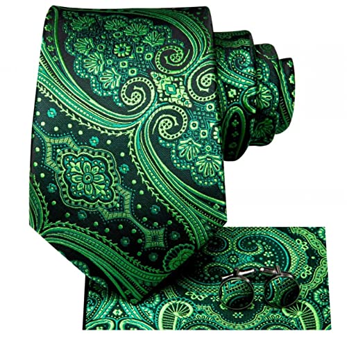 BAJIE Herren Krawatte Business Grün Schwarz Floral Seide Herren Hochzeitskrawatte Einstecktuch Manschettenknöpfe Herren Krawatte Party BAJIE Herren Krawatte Business Grün Schwarz Floral Seide Herren Hochzeitskrawatte Einstecktuch Manschettenknöpfe Herren Krawatte Party von BAJIE