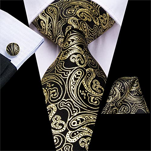 BAJIE Herren Krawatte Gold Schwarz Gestreift Paisley Herren Seide Hochzeitskrawatte Einstecktuch Manschettenknöpfe Set BAJIE Herren Krawatte Gold Schwarz Gestreift Paisley Herren Seide Hochzeitskrawatte Einstecktuch Manschettenknöpfe Set von BAJIE