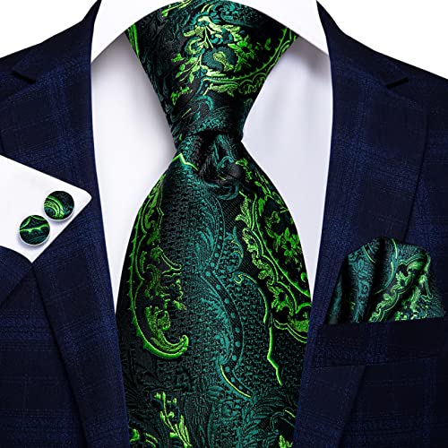 BAJIE Herren Krawatte Herren Krawatte Grün Floral Paisley Seiden Set Herren Geschenk Herren Krawatte Einstecktuch Manschettenknöpfe Set BAJIE Herren Krawatte Herren Krawatte Grün Floral Paisley Seiden Set Herren Geschenk Herren Krawatte Einstecktuch Manschettenknöpfe Set von BAJIE