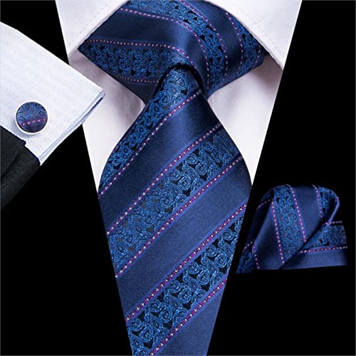 BAJIE Herren Krawatte Marineblau gestreift Paisley Herren Seide Hochzeitskrawatte Einstecktuch Manschettenknöpfe Herren Krawatte Anzug Business Party BAJIE Herren Krawatte Marineblau gestreift Paisley Herren Seide Hochzeitskrawatte Einstecktuch Manschettenknöpfe Herren Krawatte Anzug Business Party von BAJIE