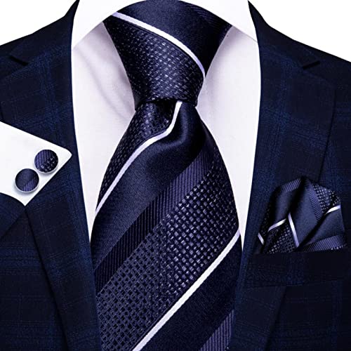 BAJIE Herren Krawatte Marineblau gestreift Paisley Herren Seide Hochzeitskrawatte Einstecktuch Manschettenknöpfe Herren Krawatte Anzug Business Party BAJIE Herren Krawatte Marineblau gestreift Paisley Herren Seide Hochzeitskrawatte Einstecktuch Manschettenknöpfe Herren Krawatte Anzug Business Party von BAJIE