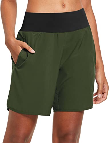 BALEAF Damen Laufshorts Laufhose Kurz Sporthose mit 4 Taschen Jogginghose Sport Shorts mit Innenslip Grün L von BALEAF