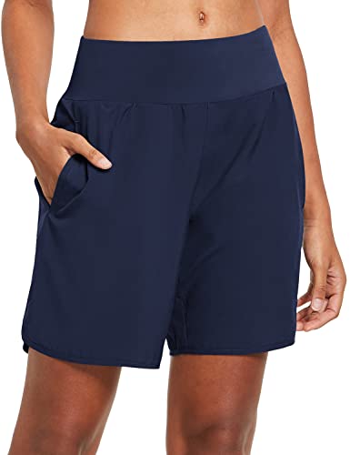 BALEAF Damen Laufshorts Laufhose Kurz Sporthose mit 4 Taschen Jogginghose Sport Shorts mit Innenslip Marine XL von BALEAF