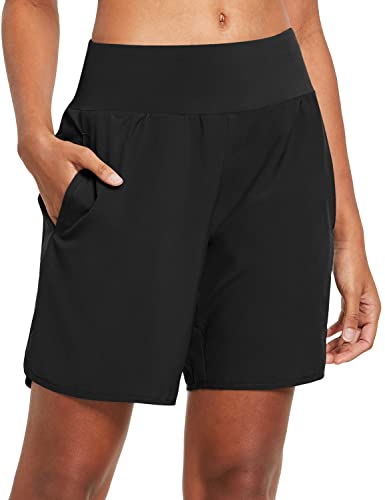 BALEAF Damen Laufshorts Laufhose Kurz Sporthose mit 4 Taschen Jogginghose Sport Shorts mit Innenslip Schwarz XL von BALEAF