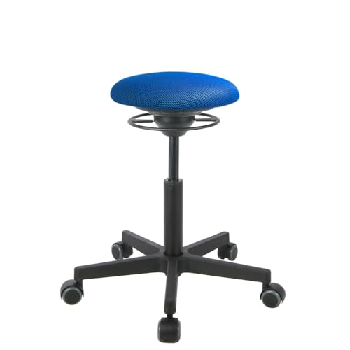 BALIMO ROLL - Sitztrainer - Bewegungshocker - Bürohocker - ergonomischer Sitzhocker - Hocker mit frei beweglicher Sitzfläche - Rücken-Trainer - Bewegungsstuhl - Gestell Schwarz (Stoffbezug Blau) von BALIMO