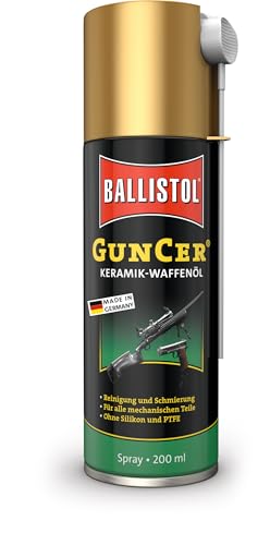 BALLISTOL 22166 GUNCER Keramik-Waffenöl 200ml Spray – Temperaturbeständige Waffenpflege, Schmiermittel, Korrosionsschutz BALLISTOL 22166 GUNCER Keramik-Waffenöl 200ml Spray – Temperaturbeständige Waffenpflege, Schmiermittel, Korrosionsschutz von BALLISTOL