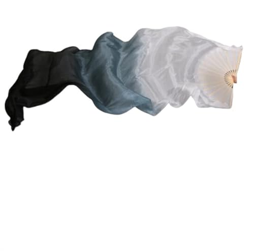 BANGHA SchleierfäCher,FäCherschleier 180 cm Langer Fächerschleier aus Seide for den orientalischen Tanz, Paare aus schwarz-weißer Tanzseide (Color : 03, Size : 150X90CM) von BANGHA