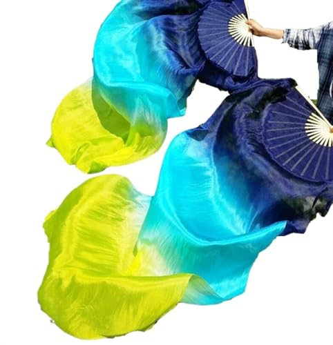 BANGHA SchleierfäCher,FäCherschleier 180 cm Langer Fächerschleier aus Seide for den orientalischen Tanz, Paare aus schwarz-weißer Tanzseide (Color : 11, Size : 180X90CM) von BANGHA
