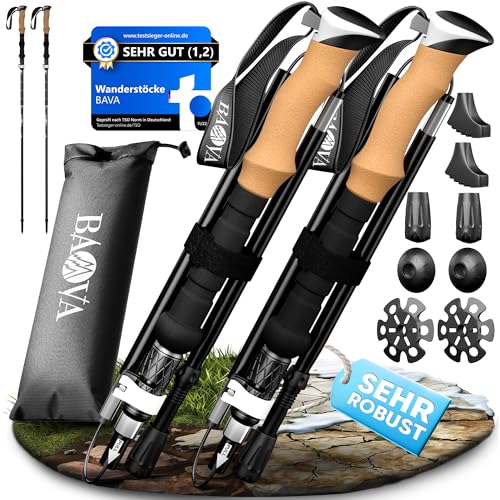 BAVA® Wanderstock Faltbar [36cm Packmaß] Verschiedene Aufsätze [Ultraleicht] EasyFold-System - Teleskop Verstellbar | Trekkingstöcke Nordic Walking Stöcke Damen und Herren -Wandern Hiking Outdoor von BAOMVA