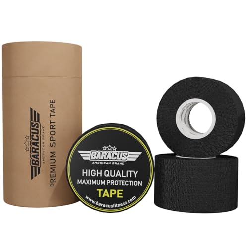 BARACUS Premium Crossfit Tape für Gewichtheben 7 m x 38 mm, Baumwolle, elastisch, wasserdicht, Sportbandage, inklusive eleganter Verpackung (Apple Green) (Black) von BARACUS