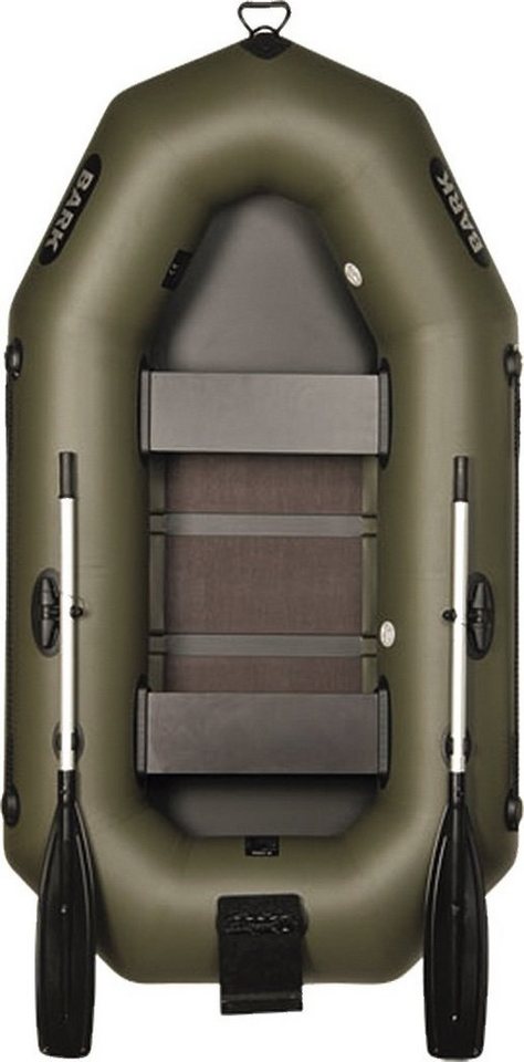 BARK Boote Schlauchboot (2,1m - 3m) für 1-3 Personen mit Heckspiegel für Elektromotor, (Komplettset mit Alu-Paddel, Packtasche, Fußpumpe und Reparaturset), Angelboot von BARK Boote