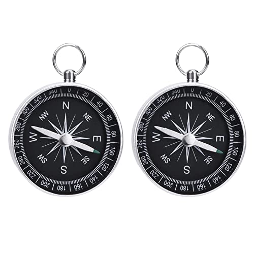 Kompass mit weißem Zifferblatt, Mini-Kompass, Kompass, Camping Kompass aus Metall, Schlüsselanhänger Kompass, tragbar, Kompass, Wandern/Reise/Camping/Navigation, 2 Stück von BASTOUR