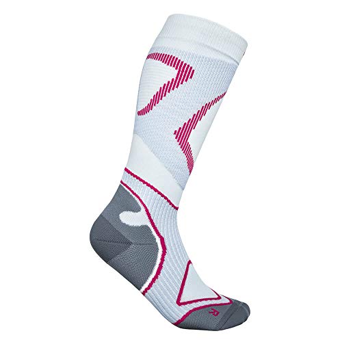 BAUERFEIND Men's Run Performance Laufsocken, Kniestrümpfe mit Targeted Compression Zone, Pink-Weiß, 41-43 / S von BAUERFEIND