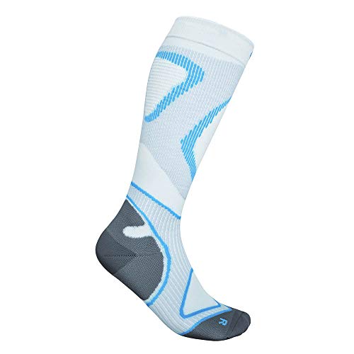 BAUERFEIND Men's Run Performance Laufsocken, Kniestrümpfe mit Targeted Compression Zone, Blau-Weiß, 44-46 / XL von BAUERFEIND