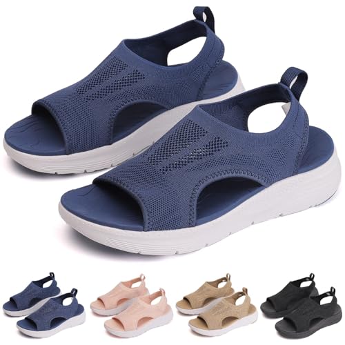 Atmungsaktive orthopädische Damen-Sandalen, Sommer waschbare Slingback orthopädische Rutsche Sport Sandalen Damen,orthopädische Sandalen Mesh atmungsaktive weiche Sohle Freizeitschuhe (40,Blau) von BAWUTZ