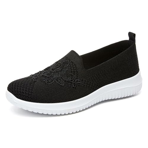 BAWUTZ Damen-Sommer-Sneaker, Atmungsaktives Vermascht Krankenschwester Schuhe,atmungsaktive Mesh-Slip-On-Wanderschuhe,Damen Loafer Slipper,Atmungsaktive Mesh-Up Mokassins (37,Schwarz) von BAWUTZ