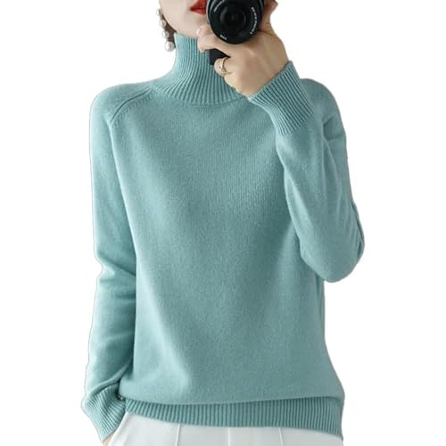 BAWUTZ Kaschmir-Pullover für Damen, Rollkragenpullover Damen,Langarmpullover, Freizeitpullover, Stehkragen Strickpulli Langarm Rolli Sweater für Herbst Winter (Grün,XXL) von BAWUTZ