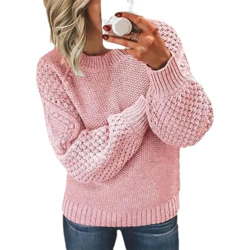 BAWUTZ Langärmliger Rundhalspullover mit Zopfmuster, Trendiger, lässiger Pullover mit Rundhalsausschnitt und Langen Ärmeln, Zopfmuster, Pullover, Trendiger Rundhalspullover mit Langen Ärmeln (Pink,S) von BAWUTZ